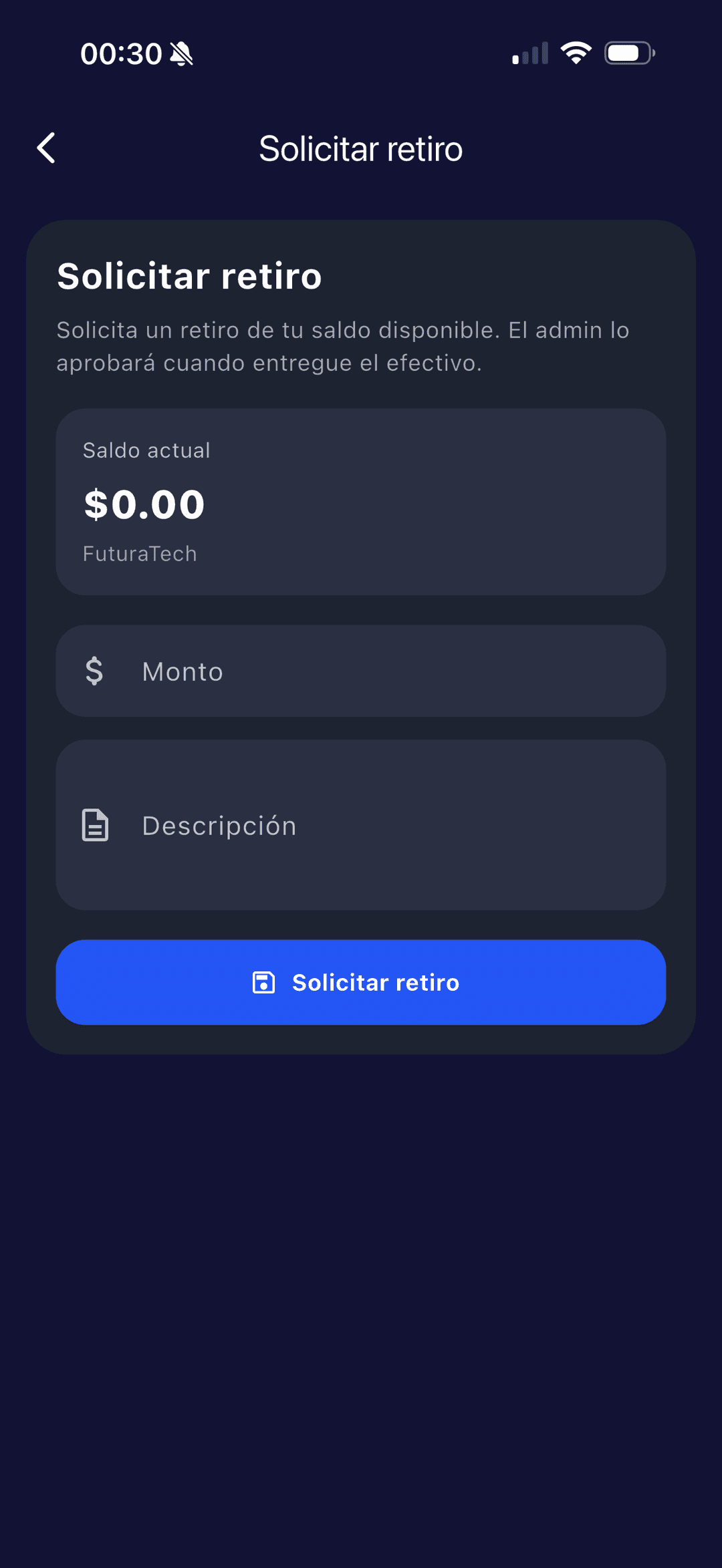 Solicitud de retiro